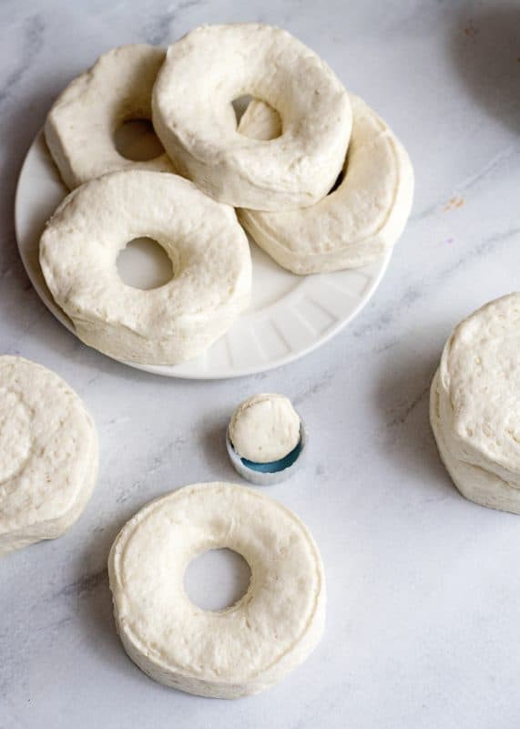 doughnuts with holes ready for frying