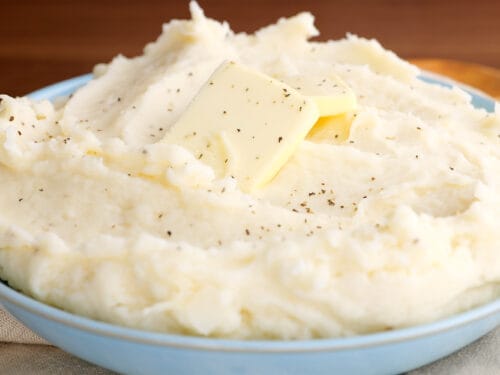 Bowl of homemade mashed potatoes.