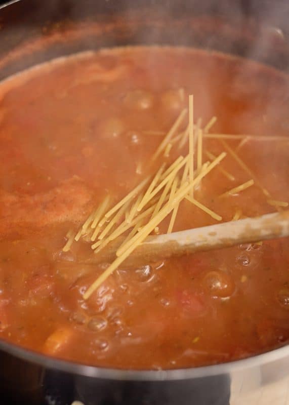 Add noodles to pot and cook until tender.