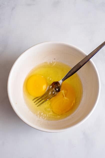 Beat your eggs in a separate bowl.