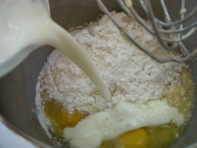 Add milk to mixing bowl.