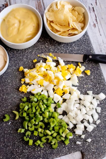 Chop up celery and onion.