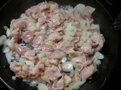 Cook bacon and onion.