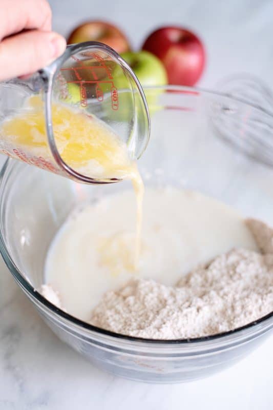 add milk and melted butter to apple fritter dry ingredients