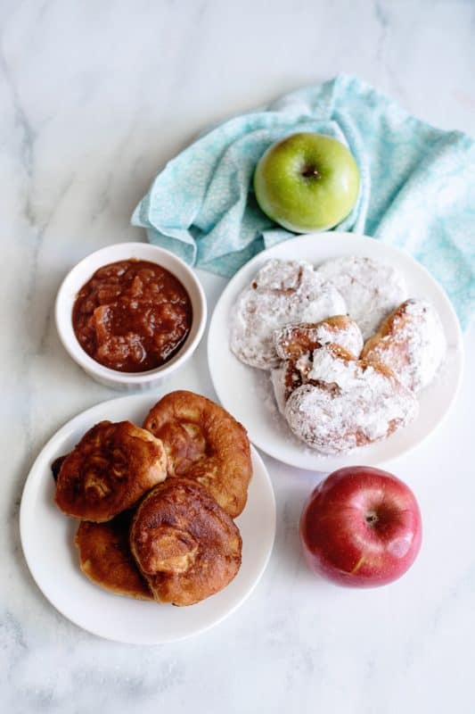 half plain homemade apple fritters and half with sugar