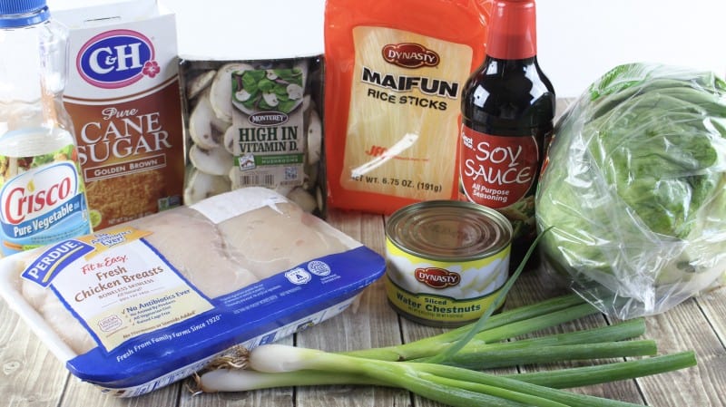 Ingredients for chicken lettuce wraps recipe.