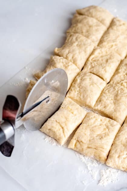 Cut dough using pizza cutter.