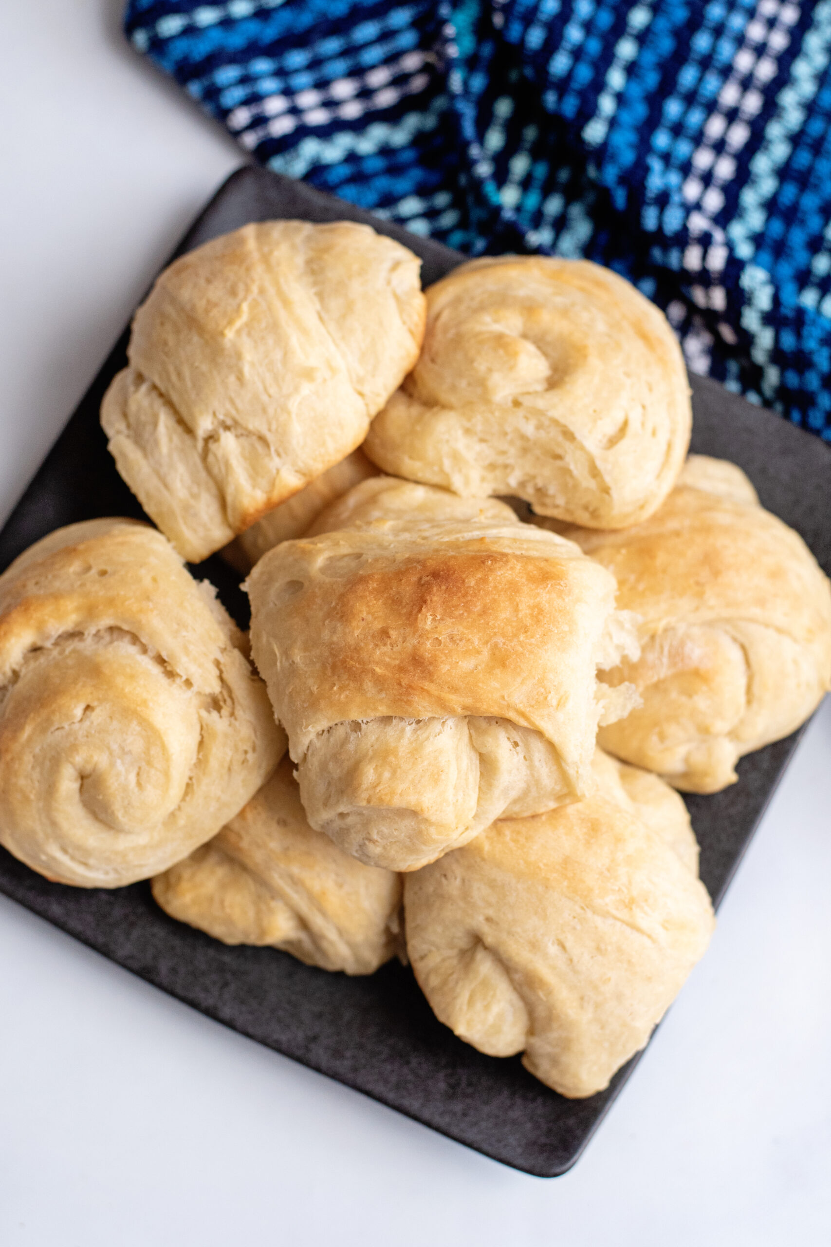 Plate of easy yeast rolls.