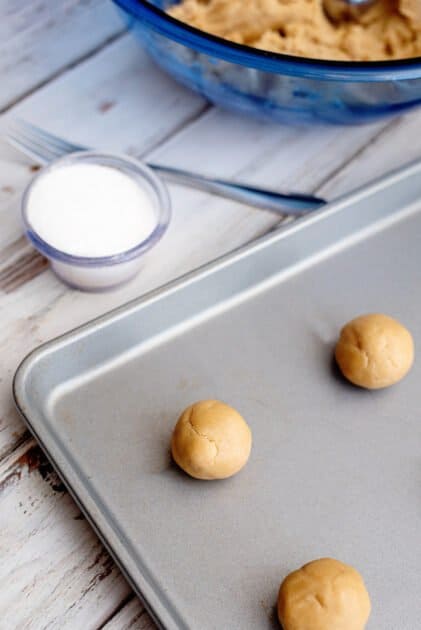 Place dough balls on prepared baking sheet.