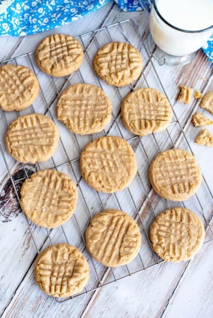 Bake and then place peanut butter cookies on wire rack to cool.