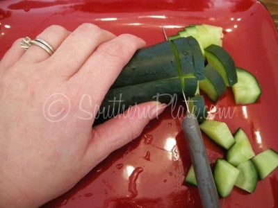 Chop up the cucumber.