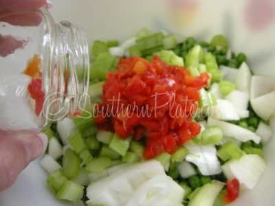 Add drained pimentos to bowl.