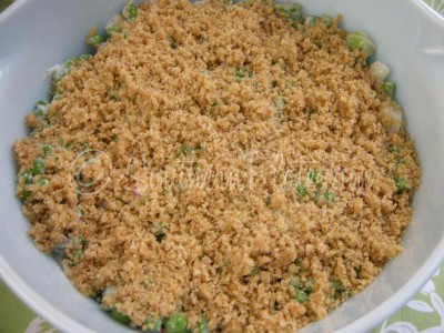 Green pea casserole ready for oven.