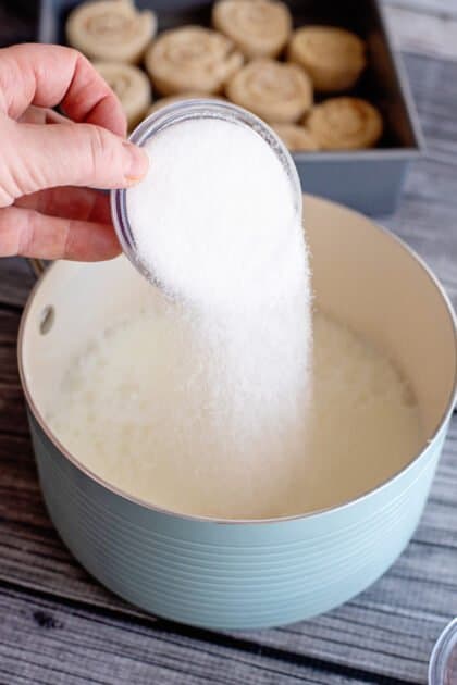 Add sugar to saucepan.