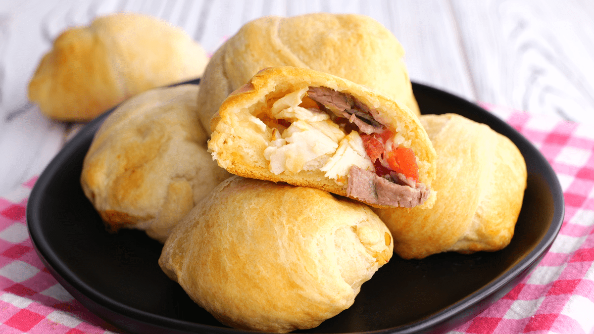 Inside crescent roll meat pie.