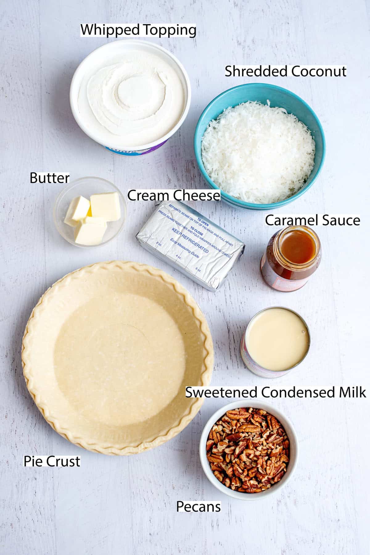 ingredients for coconut caramel pie