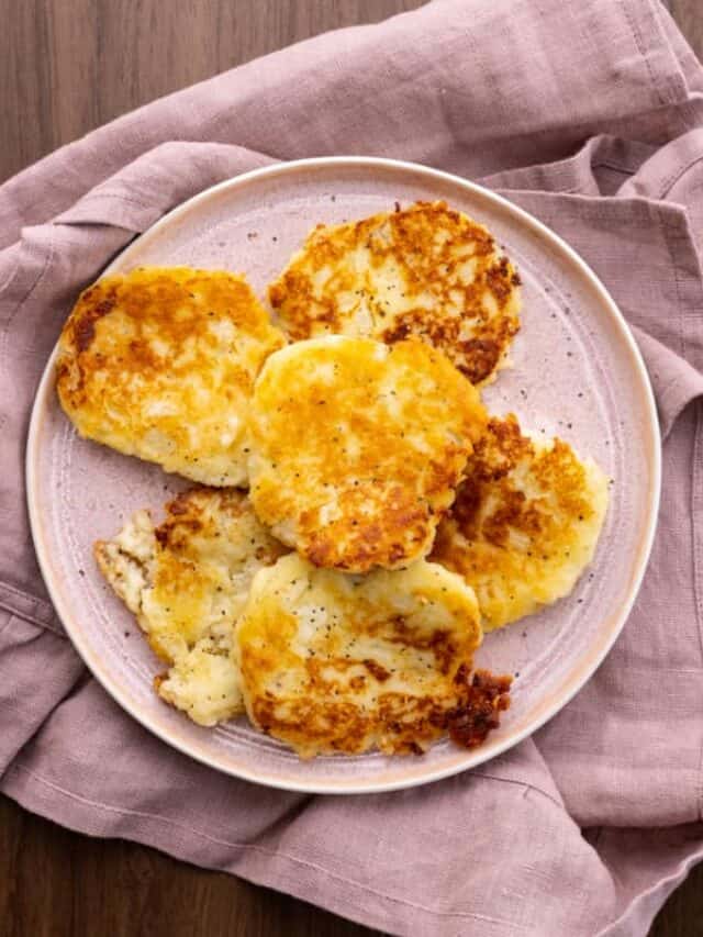 Plate of mashed potato cakes.