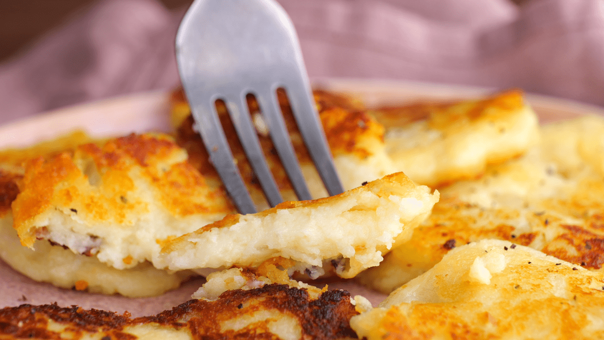 Forkful of potato cake.