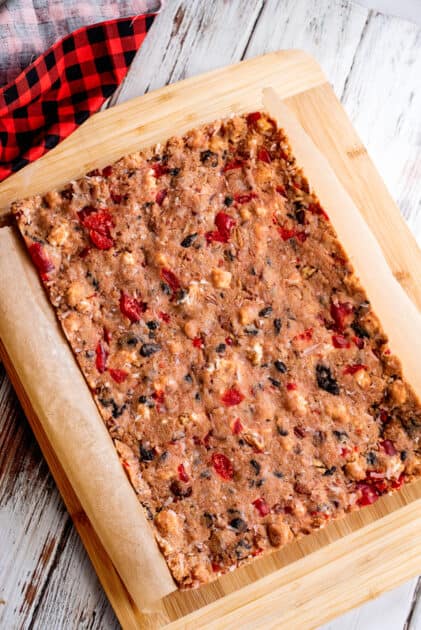 Turn out icebox fruitcake once chilled and cut into bars.