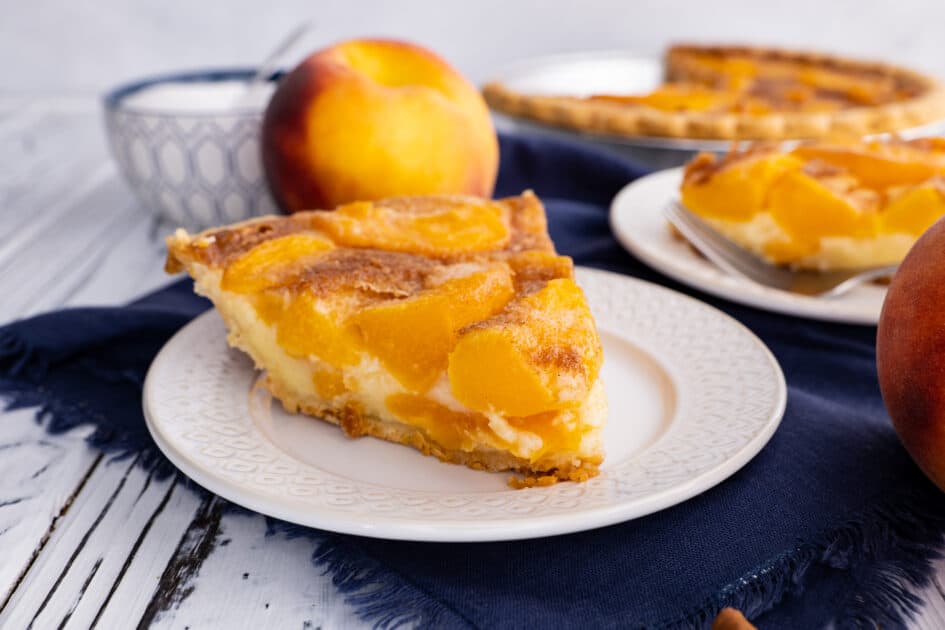 Slice of buttermilk peach pie.