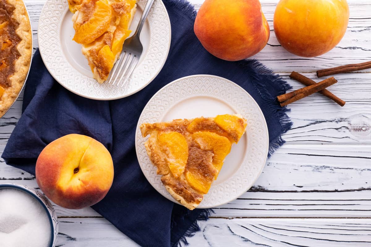 Slices of buttermilk peach pie.