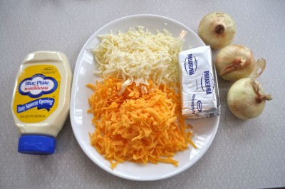 Ingredients for baked onion dip.