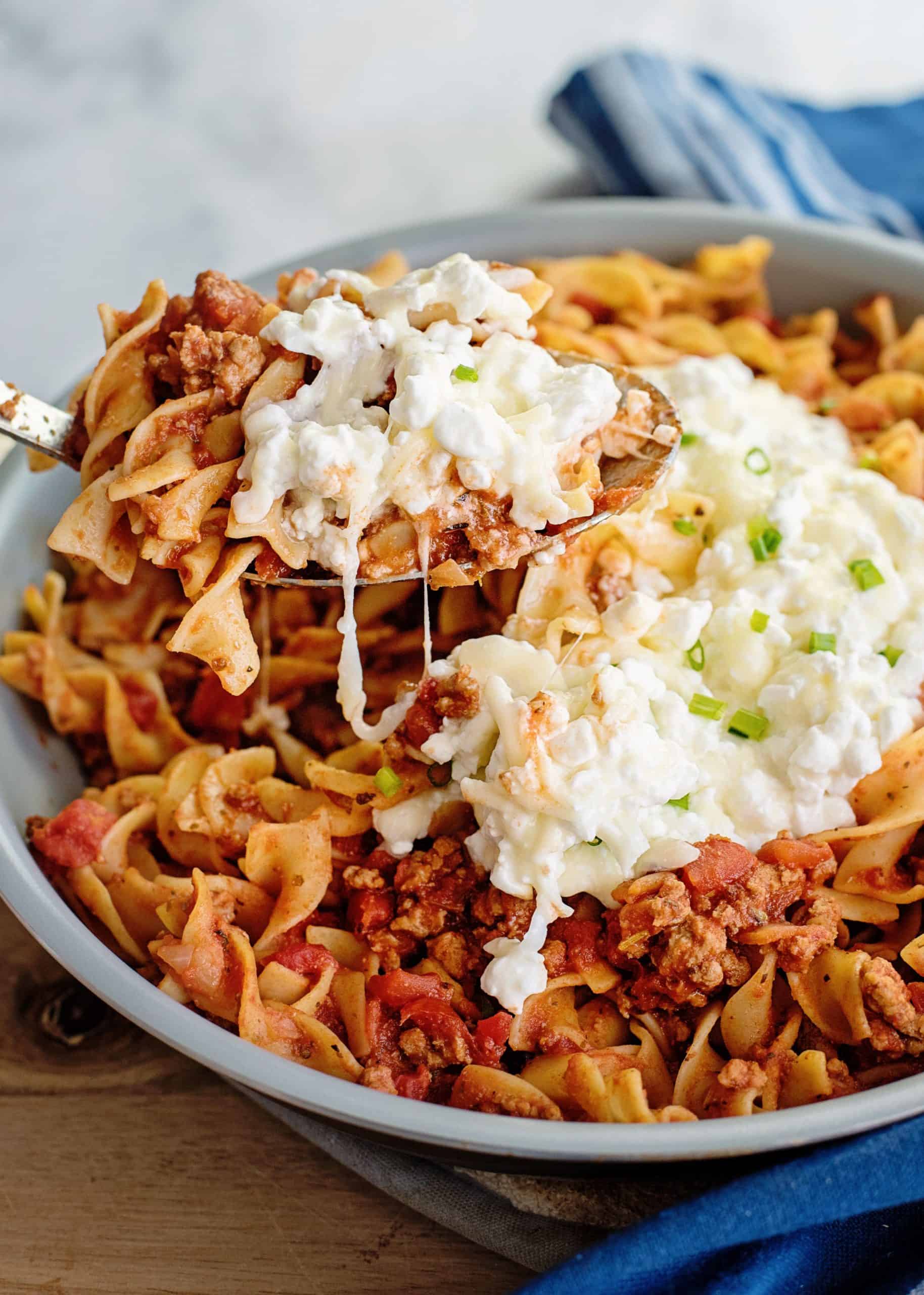 Mixing Skillet Lasagne