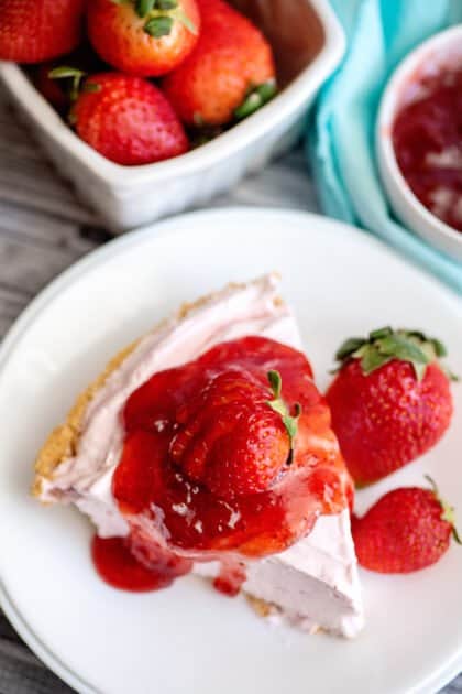 Slice of strawberry cream pie.