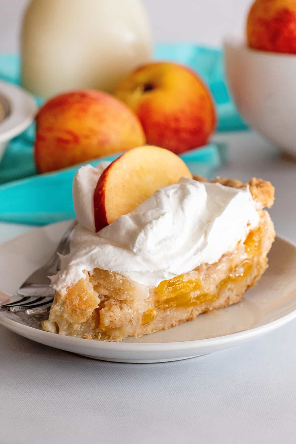 Slice of peaches and cream pie.