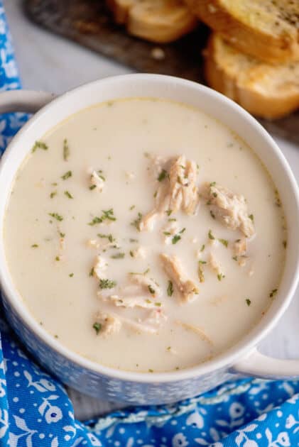 Bowl of easy chicken and rice soup.