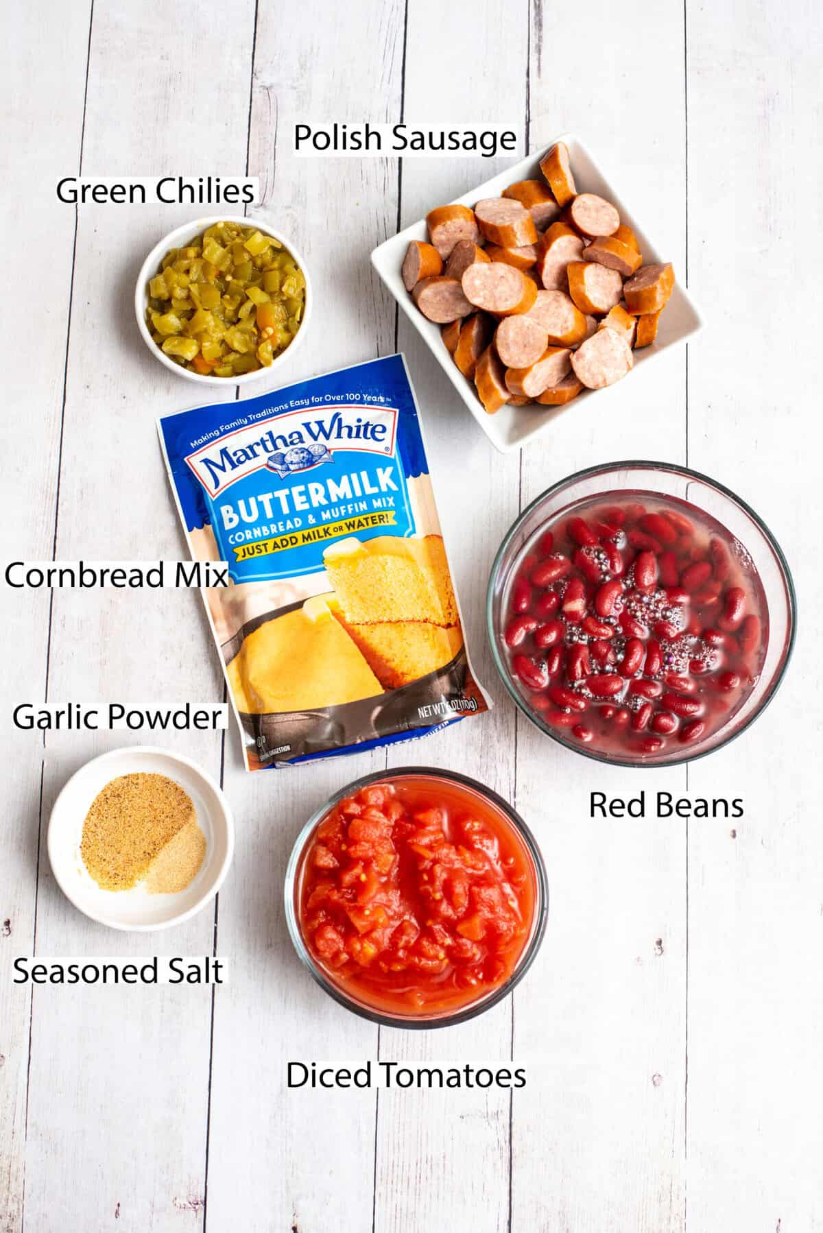 ingredients for red beans and cornbread