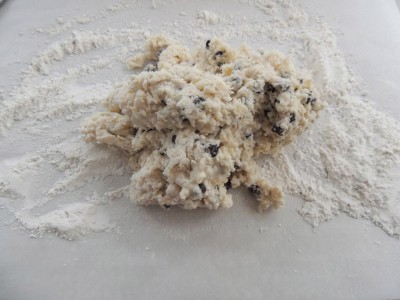 Dump dough onto floured surface.