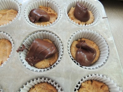 Dollops of chocolate on Homemade Peanut Butter Cups.
