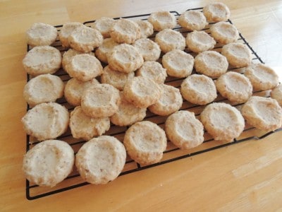 Baked pecan thumbprint cookies.