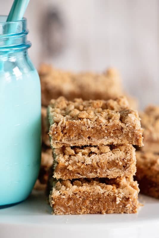 Stack of oatmeal carmelitas.