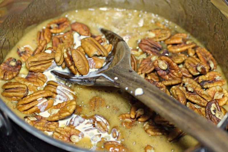 Stir in pecans and heavy cream.