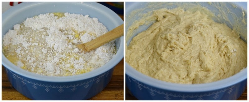 Mix yeast mixture together in large bowl.