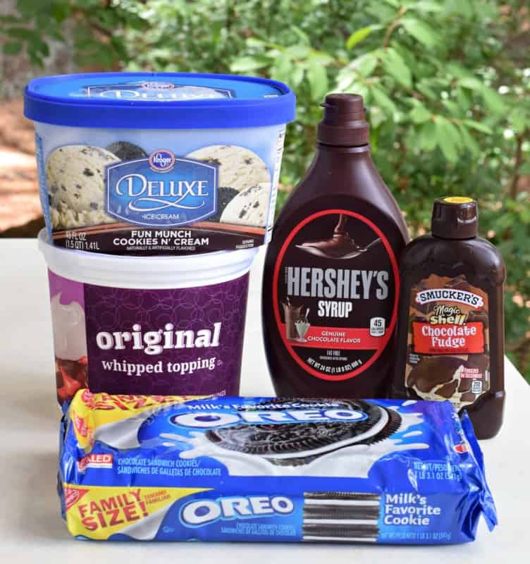 ingredients for Oreo ice cream cake.