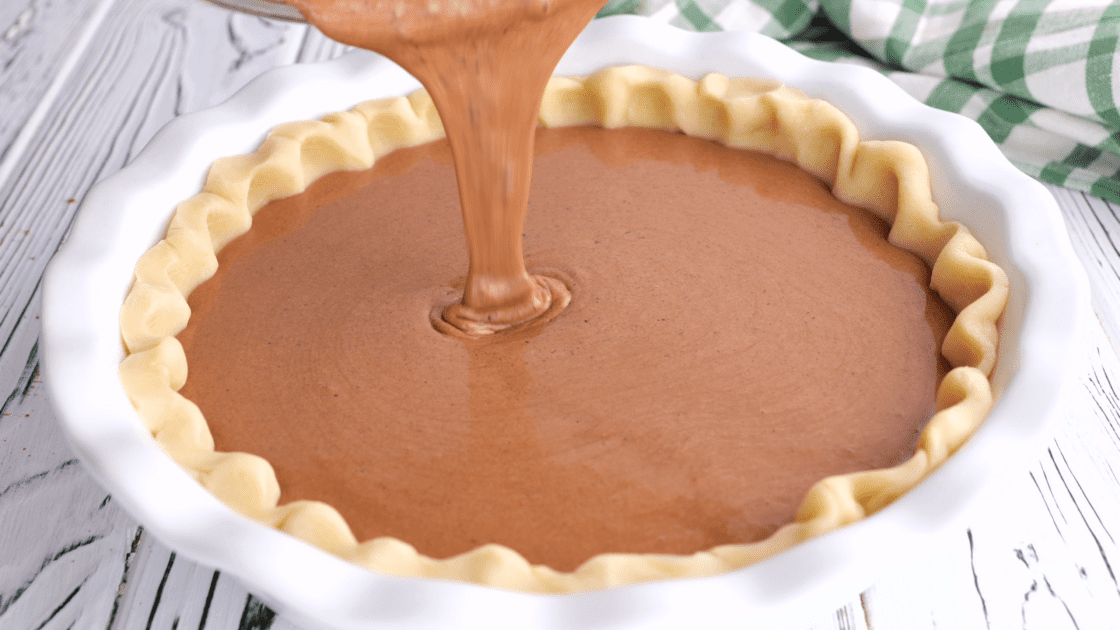 Pour filling into pie crust.