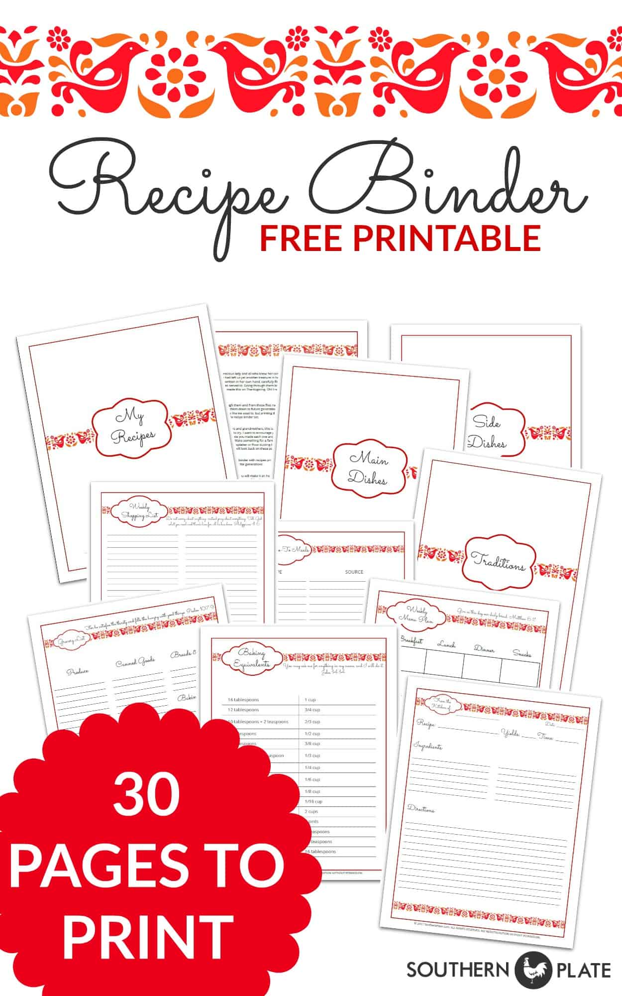 Recipe Binder Printable Set by Southern Plate