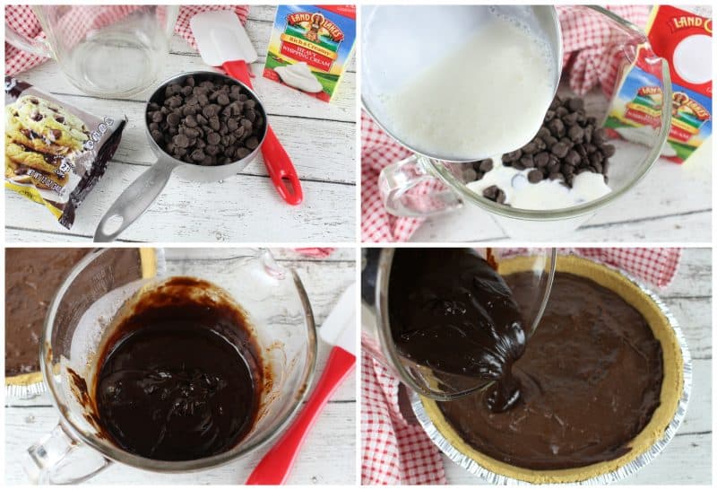 Step-by-step instructions to make chocolate ganache for pie.