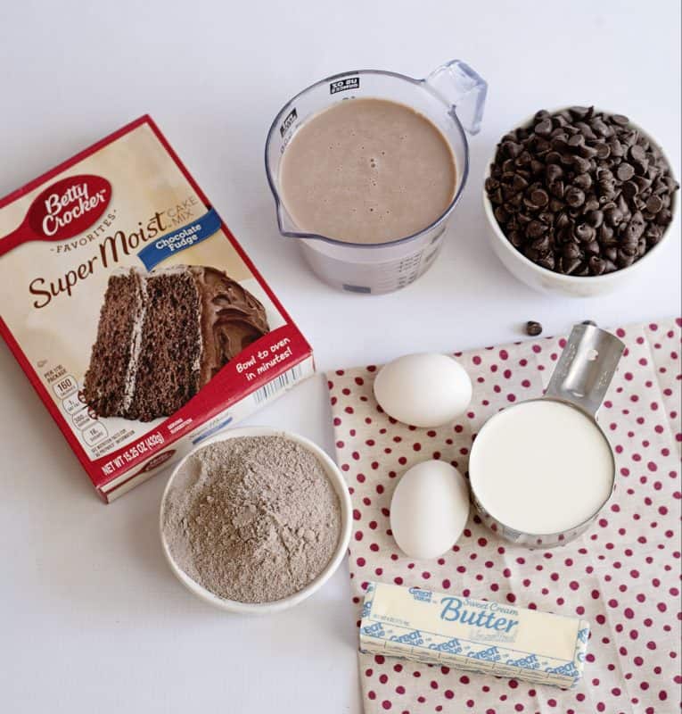 Ingredients for triple chocolate brownies.