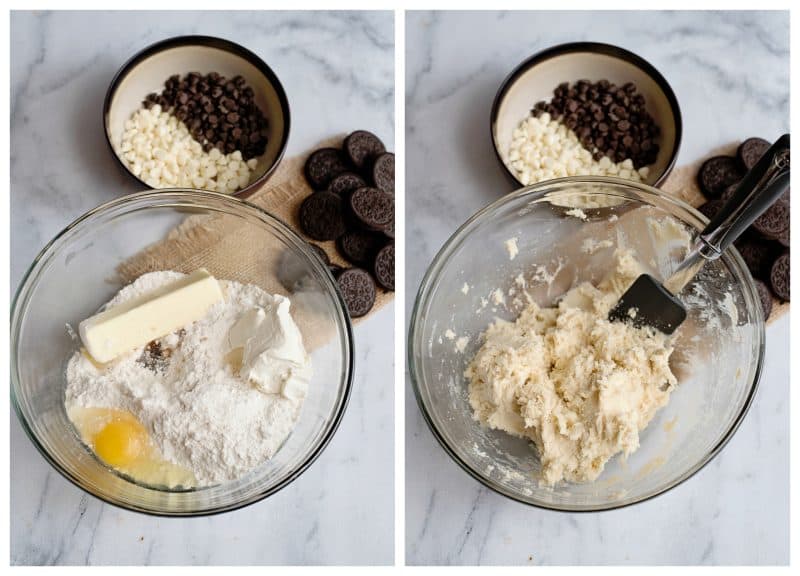 Combine cake mix, butter, vanilla, cream cheese, and egg and mix well.