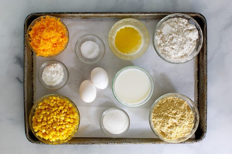 Cornbread topping ingredients for chicken pot pie.