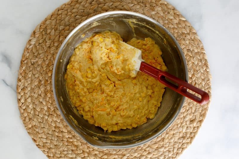 Combine cornbread ingredients in a saucepot.