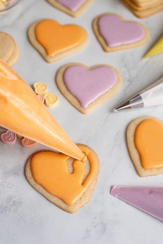 Royal Icing on heart shaped cookies