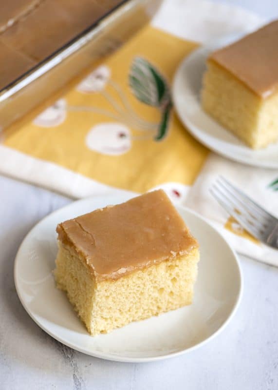 Piece Of Yellow Cake with Old Fashioned Peanut Butter Icing