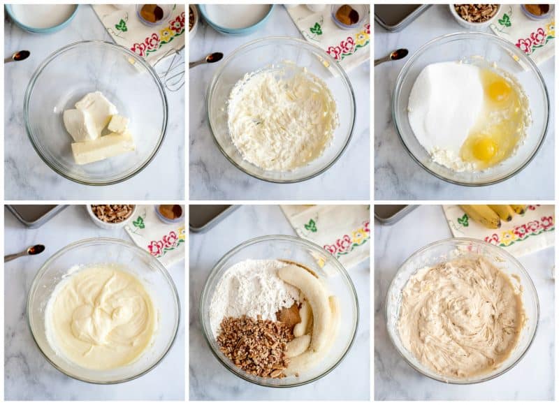 Step-by-step photos for how to mix the batter.