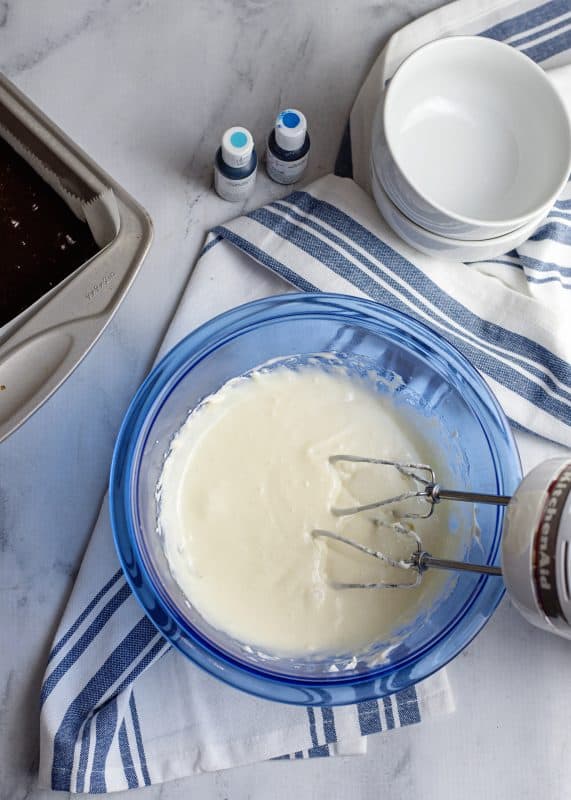 Mixing Cream Cheese for Tie Dyed Cheesecake Brownies