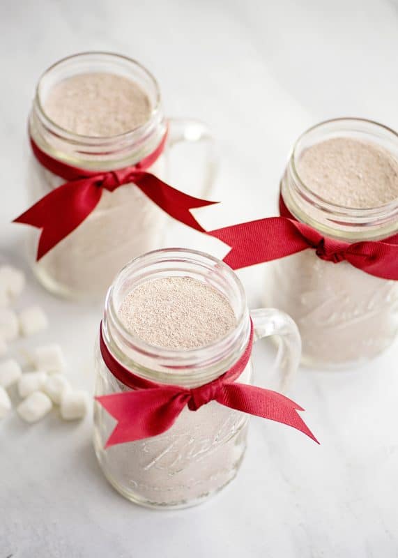 Homemade Hot Chocolate Mix in jars.